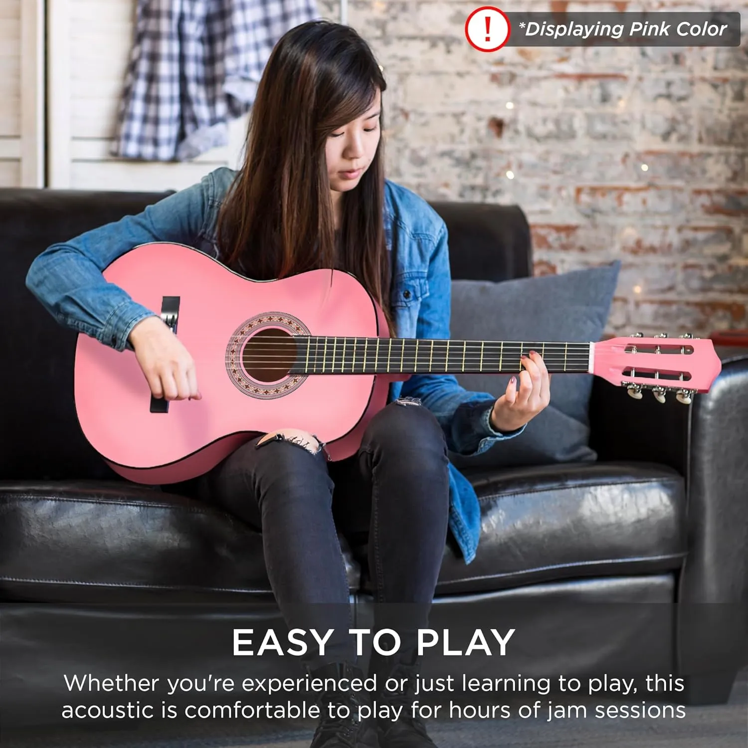 Best Choice Products 38in Beginner All Wood Acoustic Guitar Starter Kit w/Gig Bag, 6 Picks, Nylon Strings, Strap w/Pick Holder - Natural Mahogany
