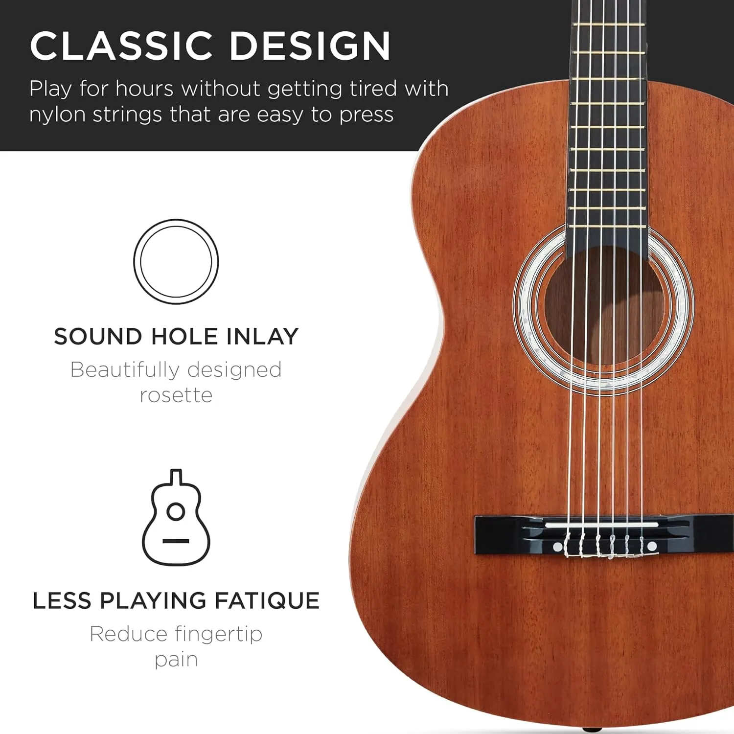 Best Choice Products 38in Beginner All Wood Acoustic Guitar Starter Kit w/Gig Bag, 6 Picks, Nylon Strings, Strap w/Pick Holder - Natural Mahogany