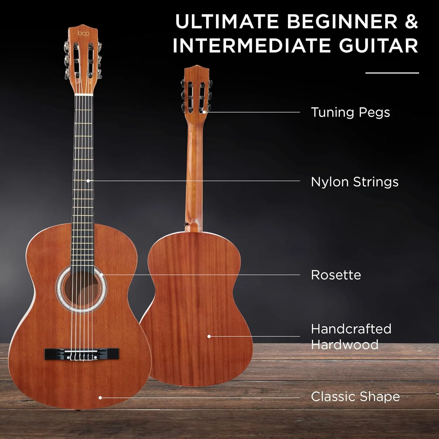 Best Choice Products 38in Beginner All Wood Acoustic Guitar Starter Kit w/Gig Bag, 6 Picks, Nylon Strings, Strap w/Pick Holder - Natural Mahogany