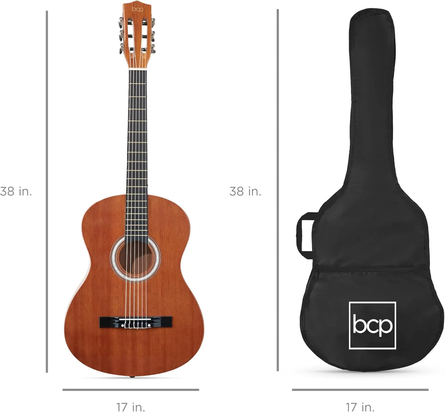 Best Choice Products 38in Beginner All Wood Acoustic Guitar Starter Kit w/Gig Bag, 6 Picks, Nylon Strings, Strap w/Pick Holder - Natural Mahogany