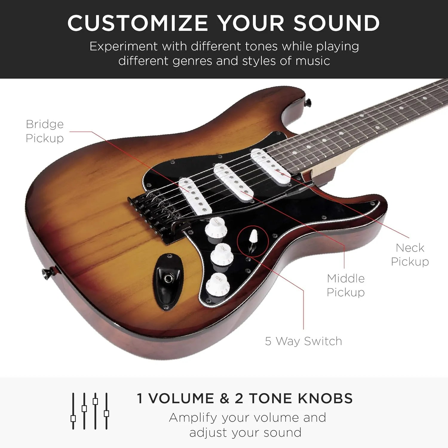Best Choice Products 39in Full Size Beginner Electric Guitar Starter Kit w/Case, Strap, 10W Amp, Strings, Pick, Tremolo Bar - Bourbon