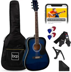 Best Choice Products 41in Full Size Beginner All Wood Acoustic Guitar Starter Set w/Case, Strap, Capo, Strings, Picks - Blue
