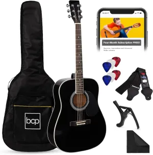 Best Choice Products 41in Full Size Beginner All Wood Acoustic Guitar Starter Set w/Gig Bag, Strap, Capo, Strings, Picks - Black