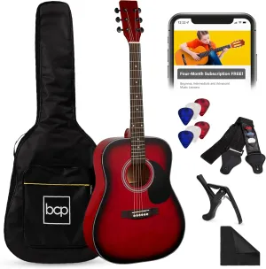 Best Choice Products 41in Full Size Beginner All Wood Acoustic Guitar Starter Set w/Gig Bag, Strap, Capo, Strings, Picks - Red Burst