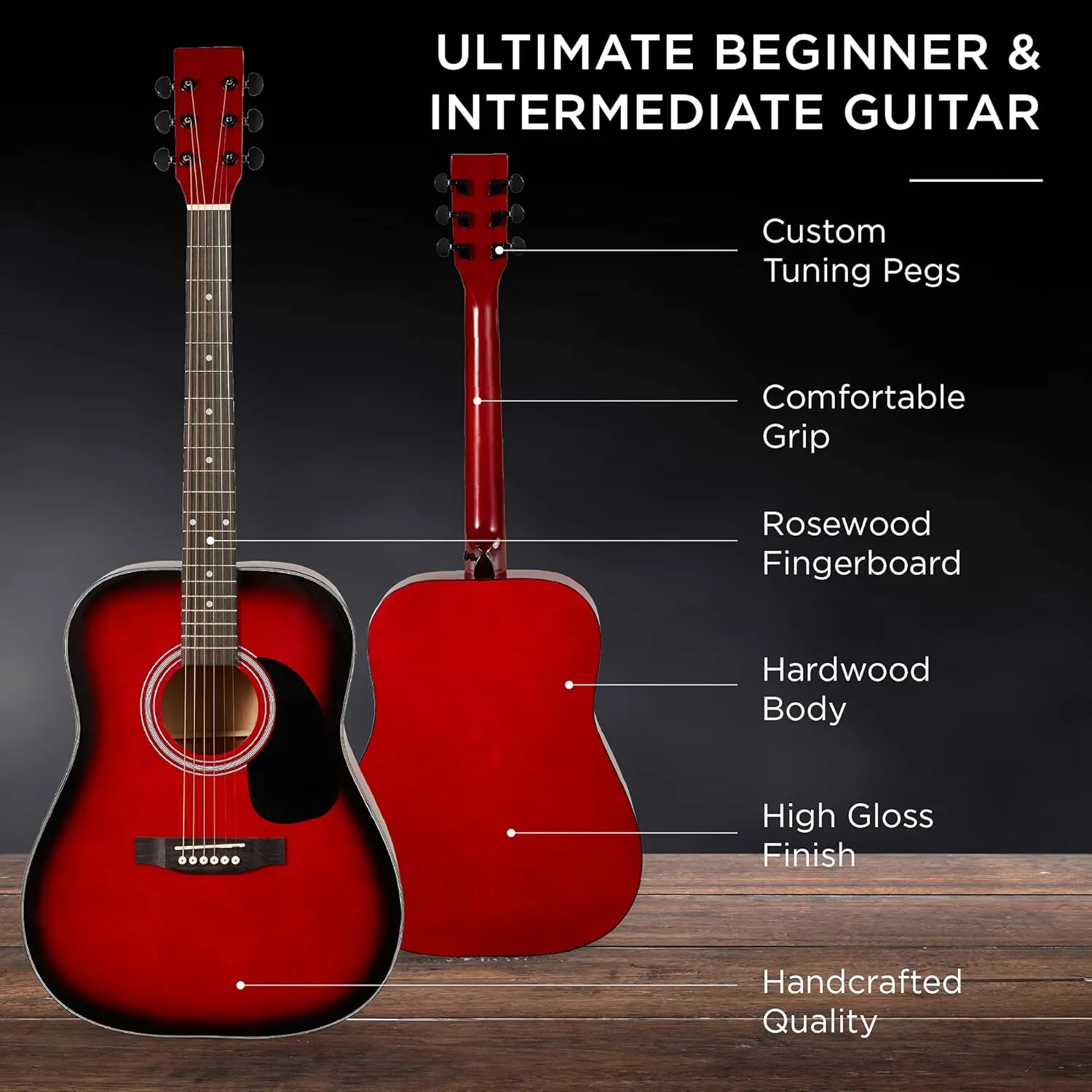 Best Choice Products 41in Full Size Beginner All Wood Acoustic Guitar Starter Set w/Gig Bag, Strap, Capo, Strings, Picks - Red Burst