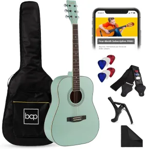 Best Choice Products 41in Full Size Beginner All Wood Acoustic Guitar Starter Set w/Gig Bag, Strap, Capo, Strings, Picks - SoCal Green