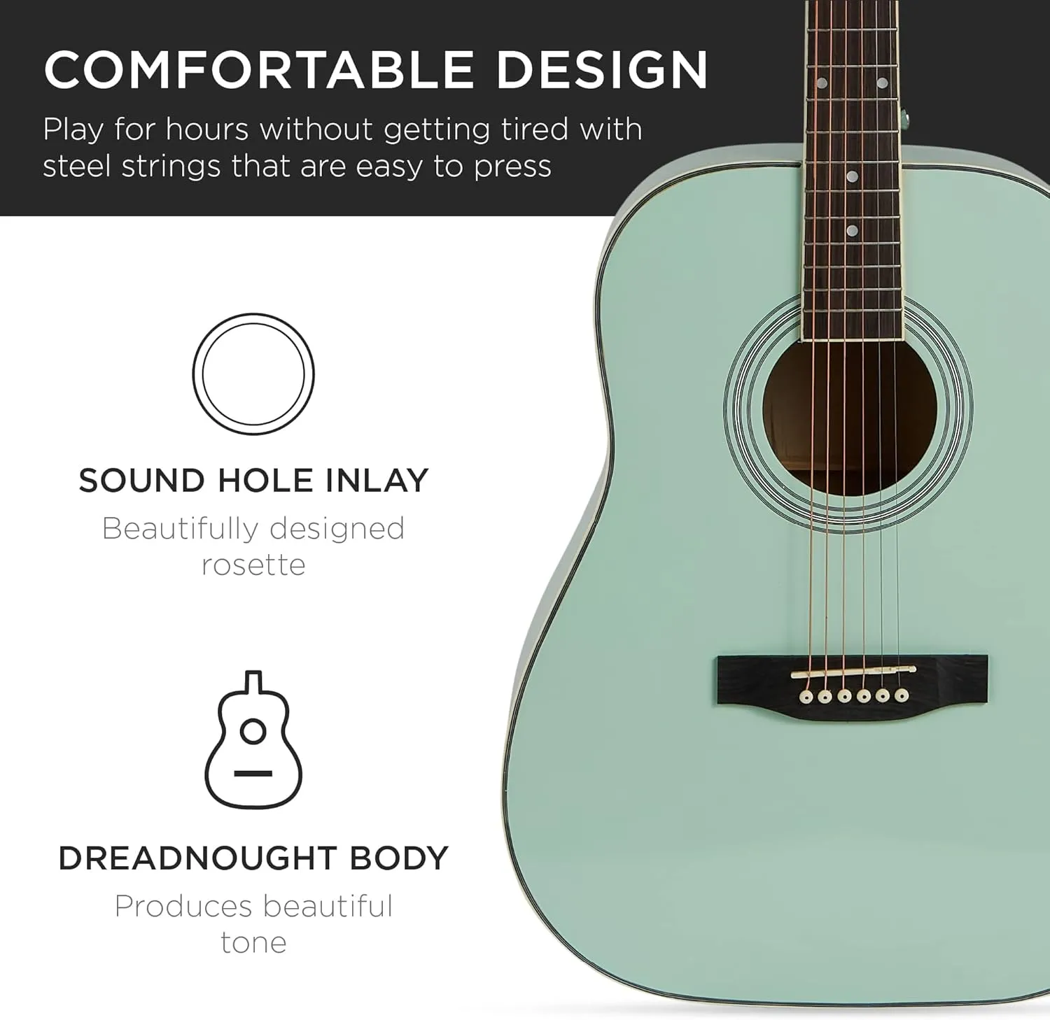 Best Choice Products 41in Full Size Beginner All Wood Acoustic Guitar Starter Set w/Gig Bag, Strap, Capo, Strings, Picks - SoCal Green