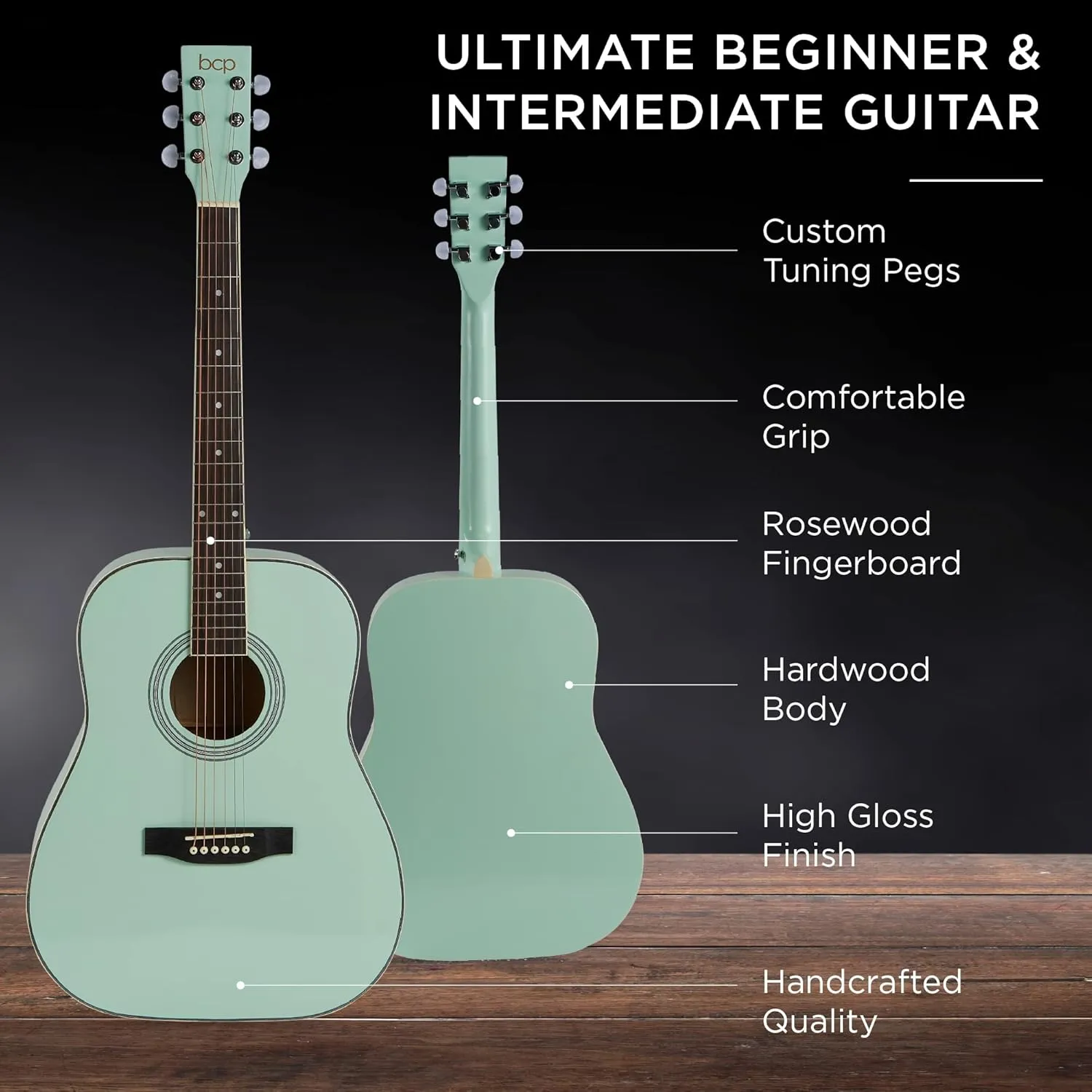 Best Choice Products 41in Full Size Beginner All Wood Acoustic Guitar Starter Set w/Gig Bag, Strap, Capo, Strings, Picks - SoCal Green