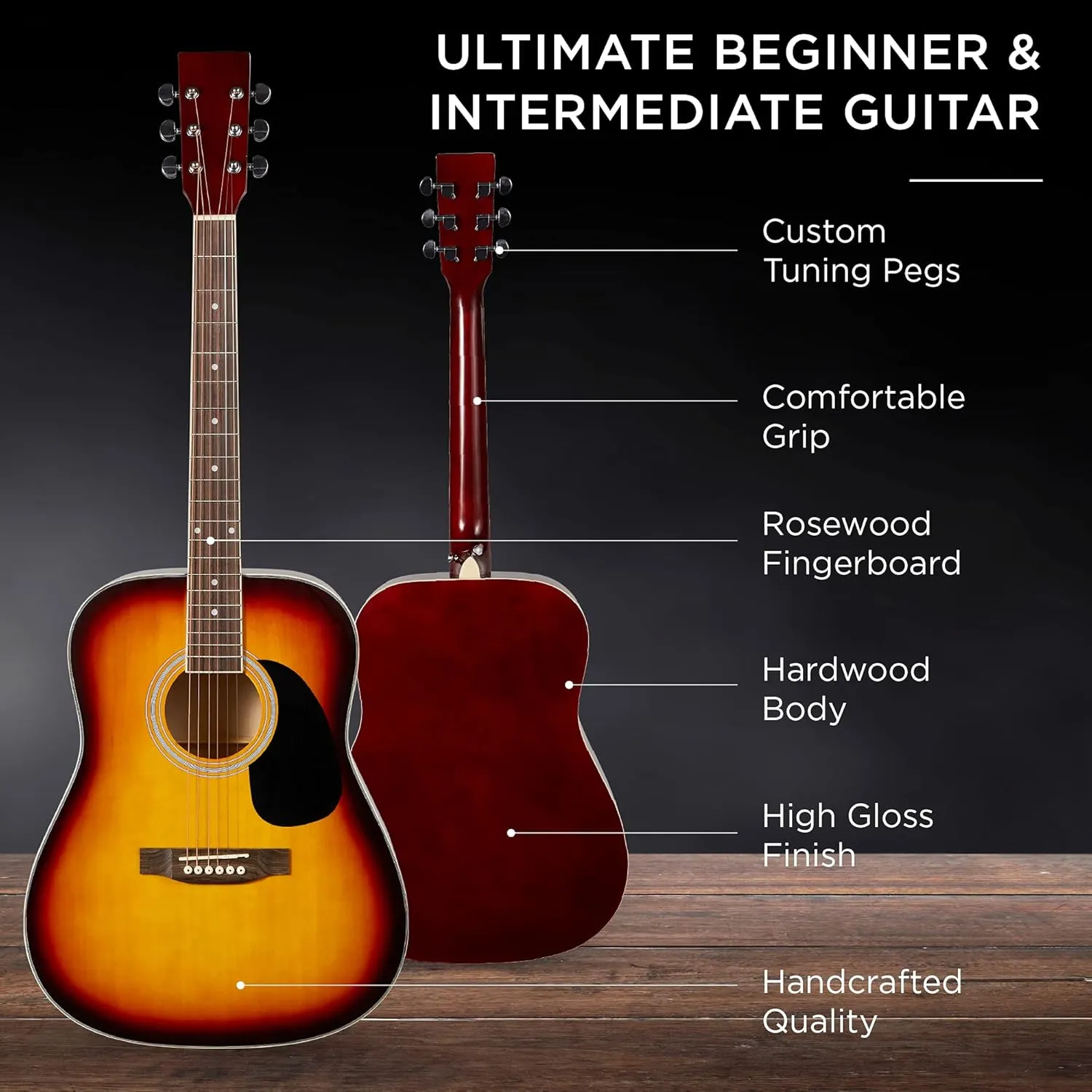 Best Choice Products 41in Full Size Beginner All Wood Acoustic Guitar Starter Set w/Gig Bag, Strap, Capo, Strings, Picks - Sunburst