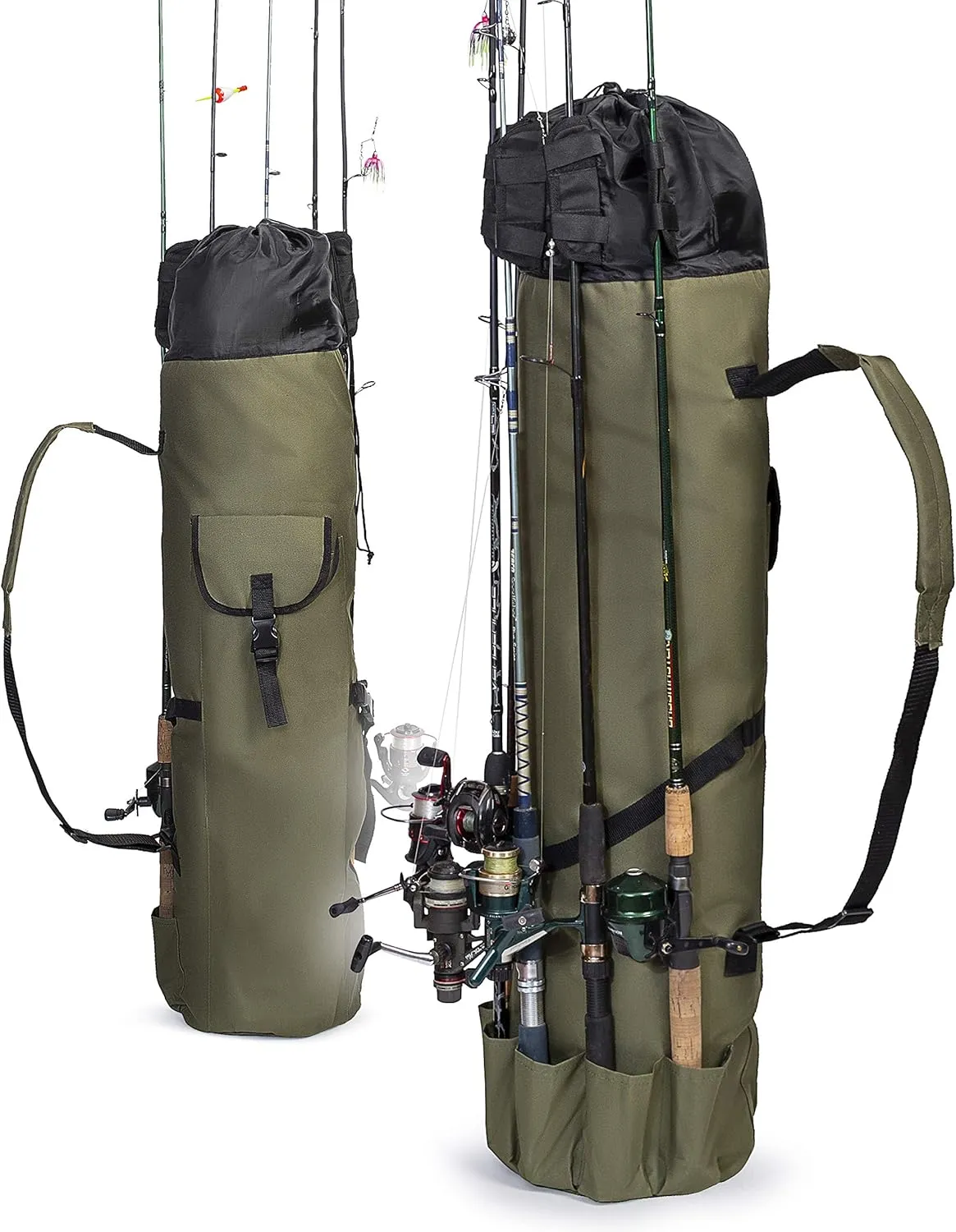 Besti Fishing Rod Organizer Bag (Portable) Shoulder Carry Home and Travel Storage | Professional Reel, Tackle, and Equipment Organization | Heavy-Duty, Water-Resistant (khaki green)
