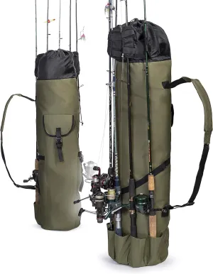 Besti Fishing Rod Organizer Bag (Portable) Shoulder Carry Home and Travel Storage | Professional Reel, Tackle, and Equipment Organization | Heavy-Duty, Water-Resistant (khaki green)