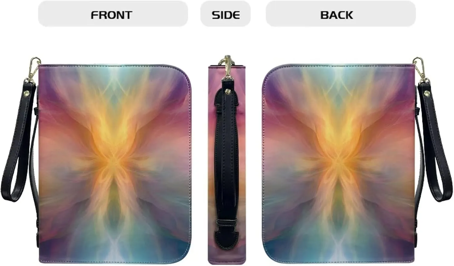 Bible Covers for Women PU Leather Bible Bag Bible Carrying Case with Wristlet Strap Bible Protective Bible Hand Bag with Handle Bible Accessories,Art Linear Flower