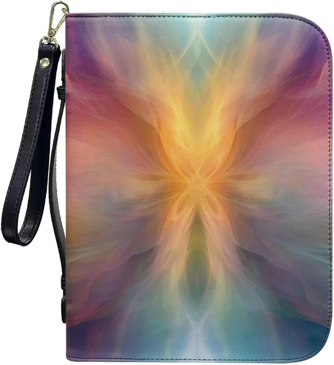 Bible Covers for Women PU Leather Bible Bag Bible Carrying Case with Wristlet Strap Bible Protective Bible Hand Bag with Handle Bible Accessories,Art Linear Flower