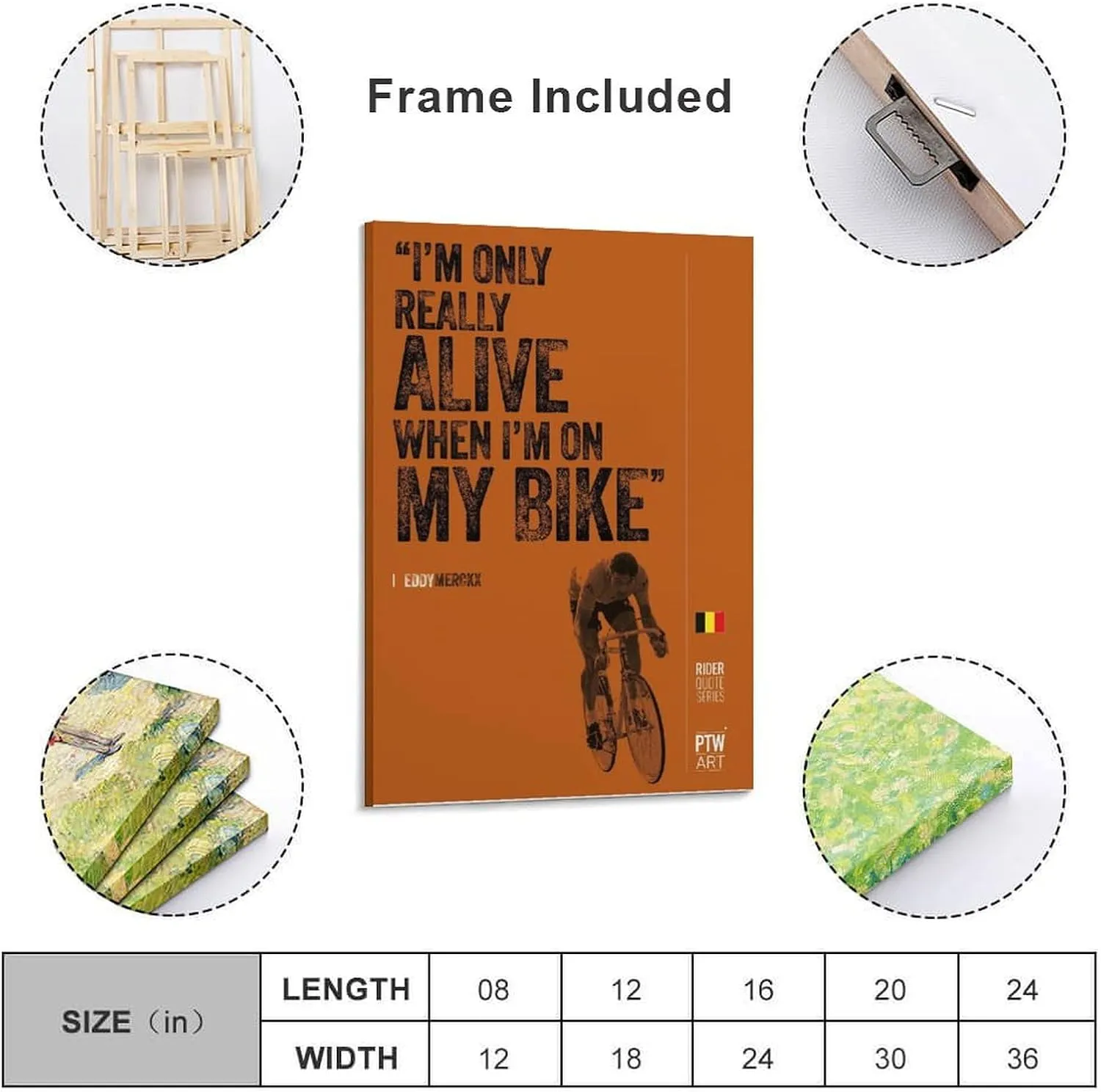 Bicycle Art, Famous Road Cyclist Eddy Merckx Motivational Quotes Poster, Man Cave Gym Canvas Wall Art Picture Home Decor Canvas Painting Wall Art Poster for Bedroom Living Room Decor 08x12inch(20x30cm
