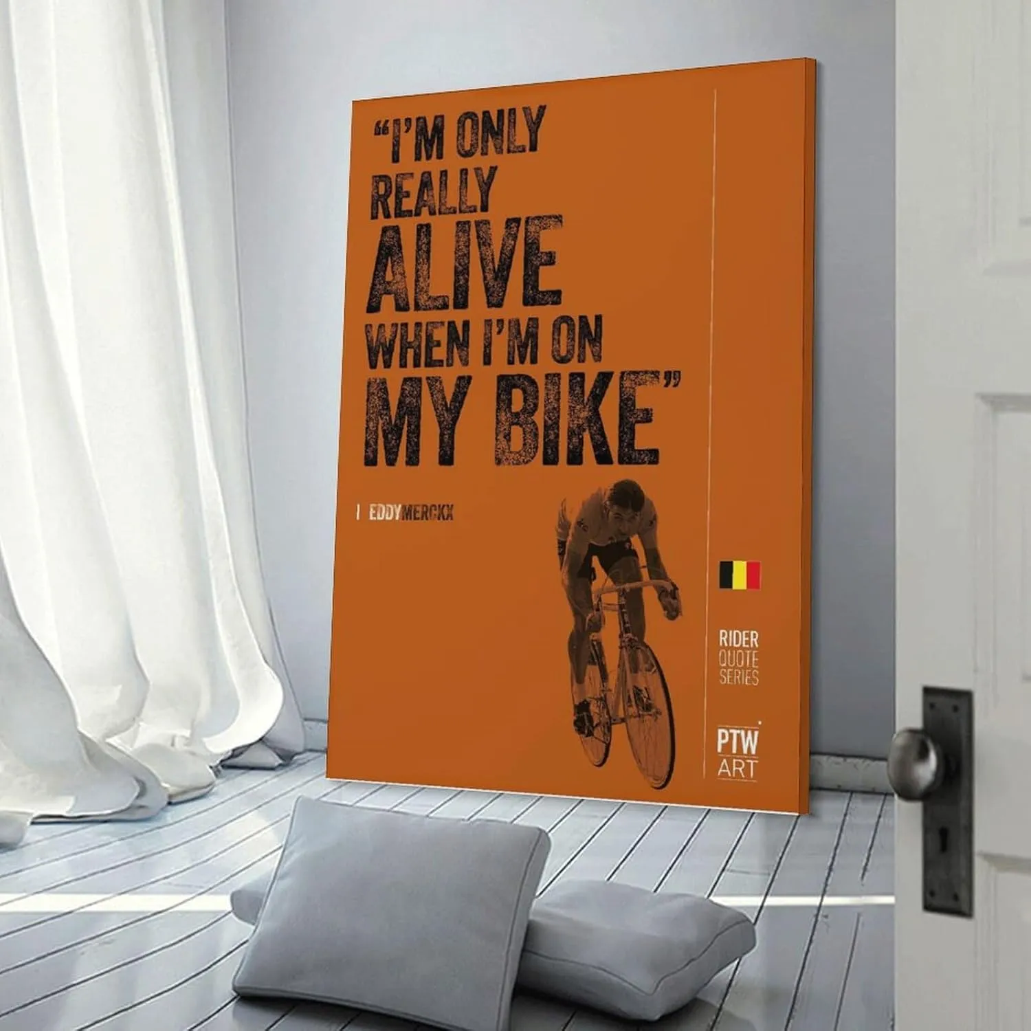 Bicycle Art, Famous Road Cyclist Eddy Merckx Motivational Quotes Poster, Man Cave Gym Canvas Wall Art Picture Home Decor Canvas Painting Wall Art Poster for Bedroom Living Room Decor 08x12inch(20x30cm