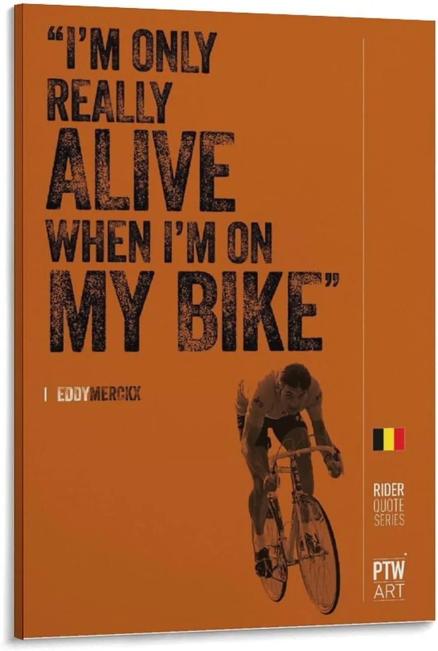 Bicycle Art, Famous Road Cyclist Eddy Merckx Motivational Quotes Poster, Man Cave Gym Canvas Wall Art Picture Home Decor Canvas Painting Wall Art Poster for Bedroom Living Room Decor 08x12inch(20x30cm