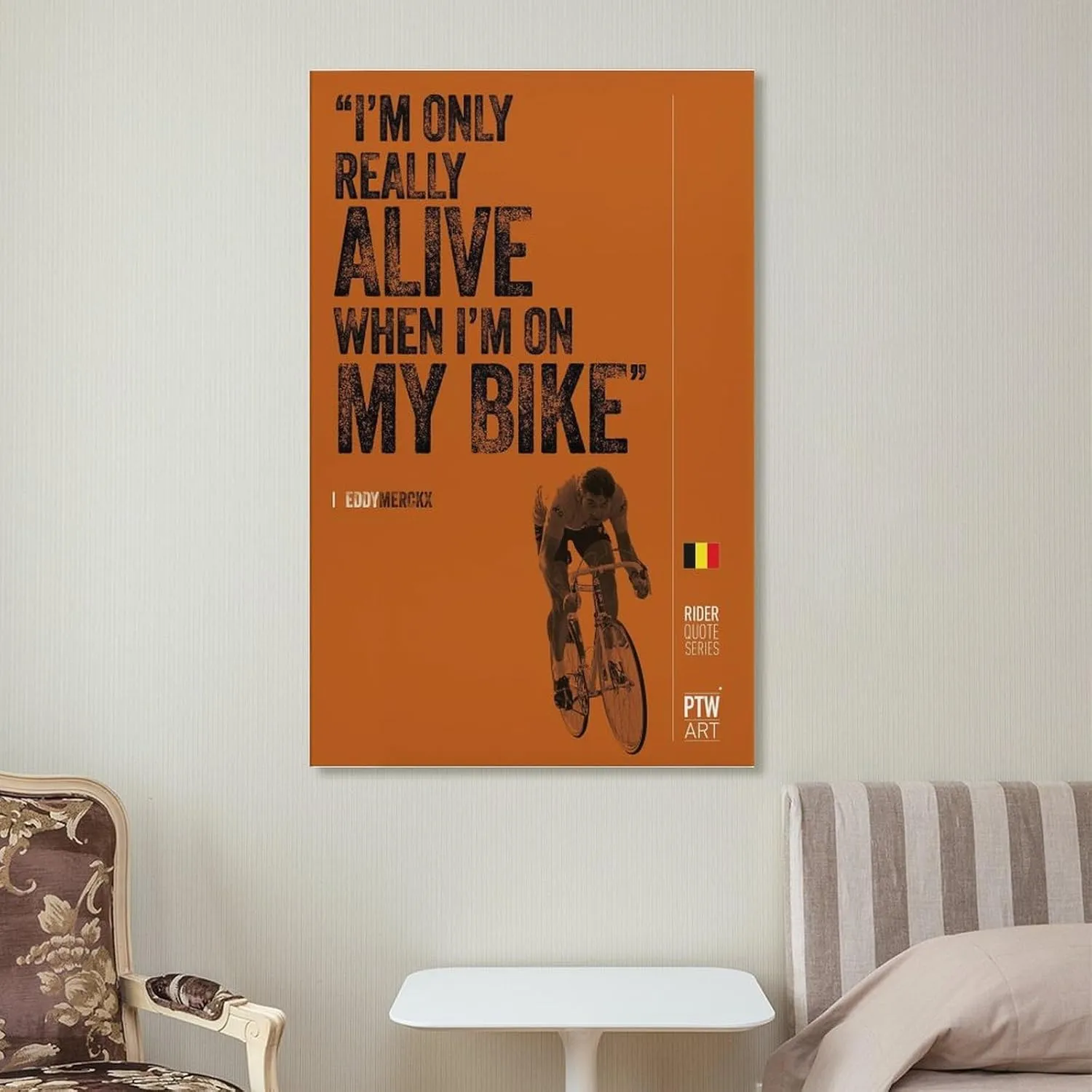 Bicycle Art, Famous Road Cyclist Eddy Merckx Motivational Quotes Poster, Man Cave Gym Canvas Wall Art Picture Home Decor Canvas Painting Wall Art Poster for Bedroom Living Room Decor 08x12inch(20x30cm