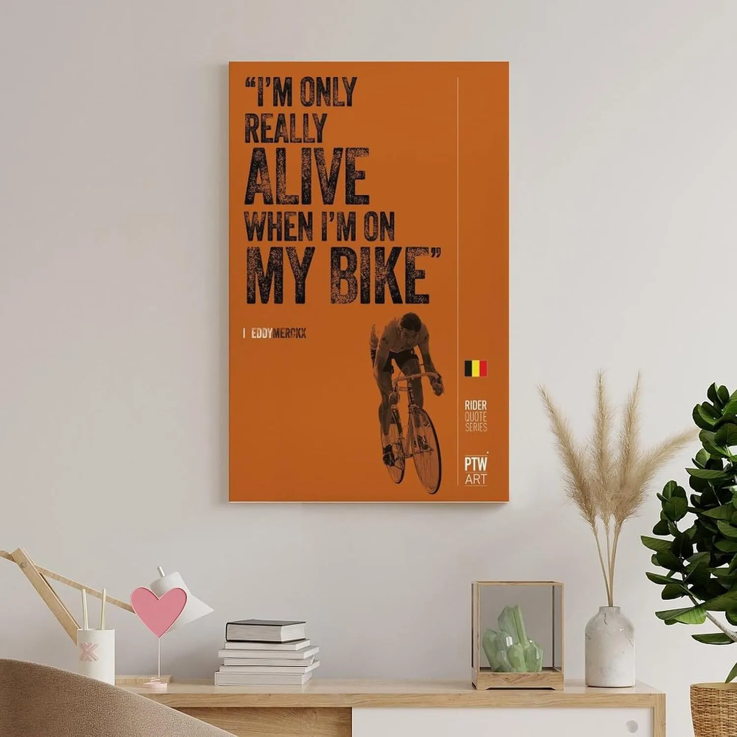 Bicycle Art, Famous Road Cyclist Eddy Merckx Motivational Quotes Poster, Man Cave Gym Canvas Wall Art Picture Home Decor Canvas Painting Wall Art Poster for Bedroom Living Room Decor 08x12inch(20x30cm