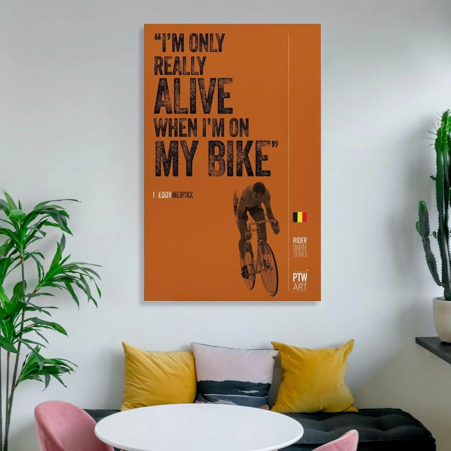 Bicycle Art, Famous Road Cyclist Eddy Merckx Motivational Quotes Poster, Man Cave Gym Canvas Wall Art Picture Home Decor Canvas Painting Wall Art Poster for Bedroom Living Room Decor 08x12inch(20x30cm