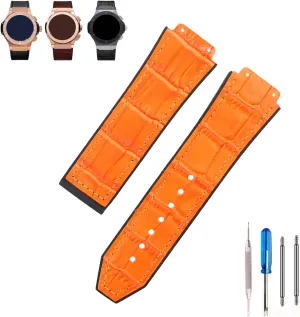 Big Bang Leather 25mm Watch Bands Replacement Fit for Hublot Big Bang 19mm*25mm*22mm Watch Strap Wirstband Bracelet For Men and Women(without metal buckle)
