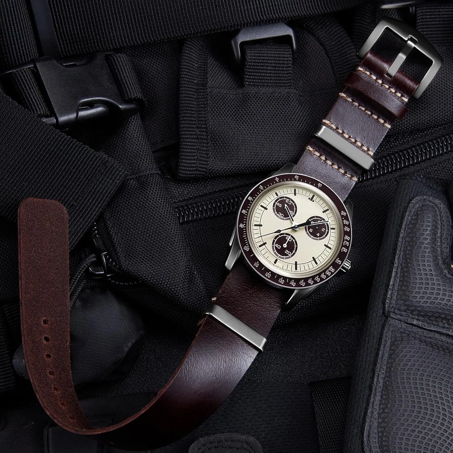 BINLUN Leather Watch Band Crazy Horse Oiled Leather Watch Straps 18mm 19mm 20mm 21mm 22mm 24mm Replacement One-Piece Watchbands for Men and Women Silver & Black Buckle