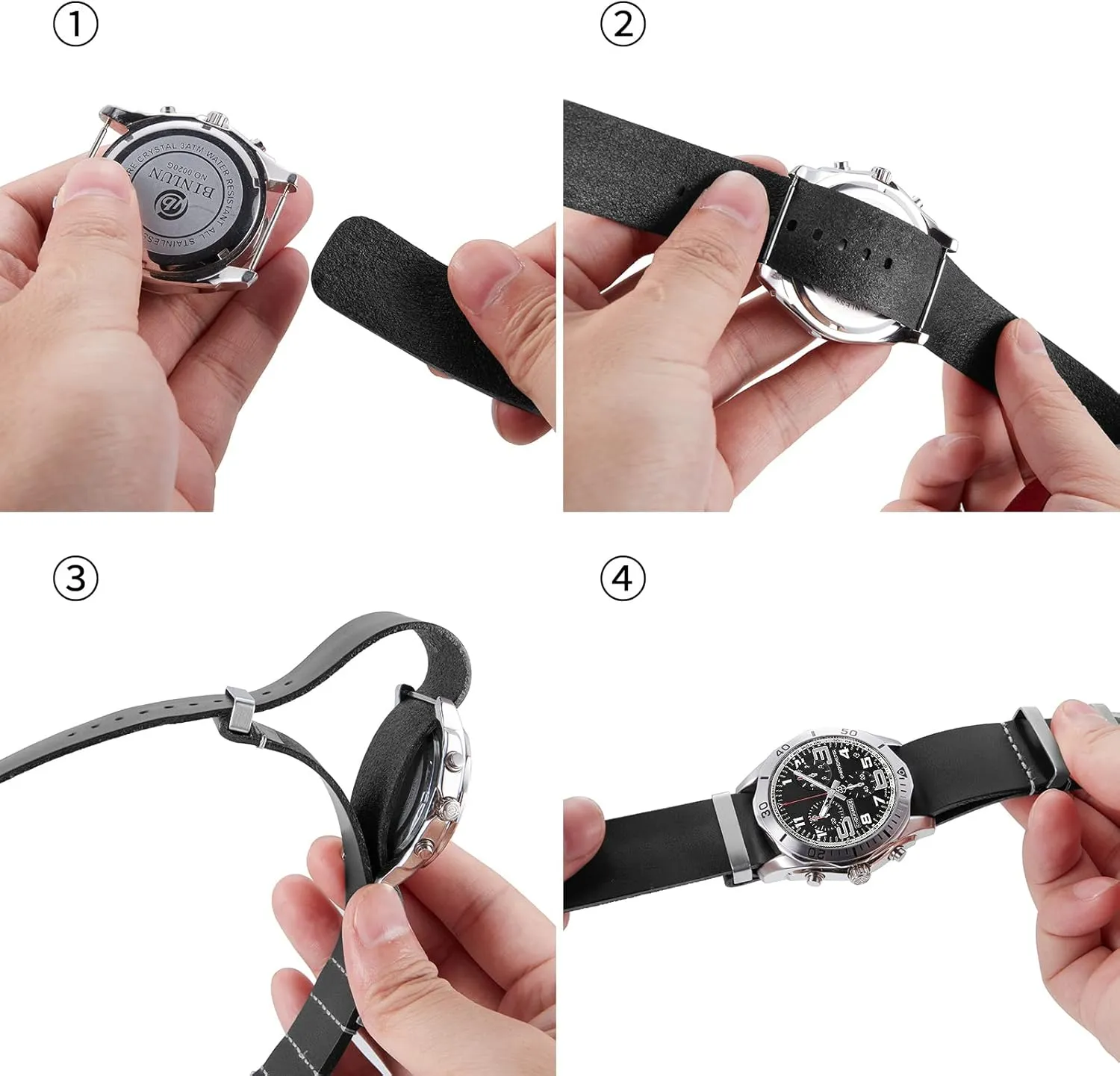 BINLUN Leather Watch Band Crazy Horse Oiled Leather Watch Straps 18mm 19mm 20mm 21mm 22mm 24mm Replacement One-Piece Watchbands for Men and Women Silver & Black Buckle