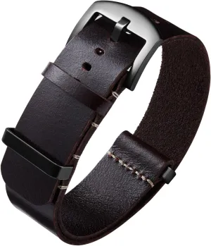 BINLUN Leather Watch Band Crazy Horse Oiled Leather Watch Straps 18mm 19mm 20mm 21mm 22mm 24mm Replacement One-Piece Watchbands for Men and Women Silver & Black Buckle
