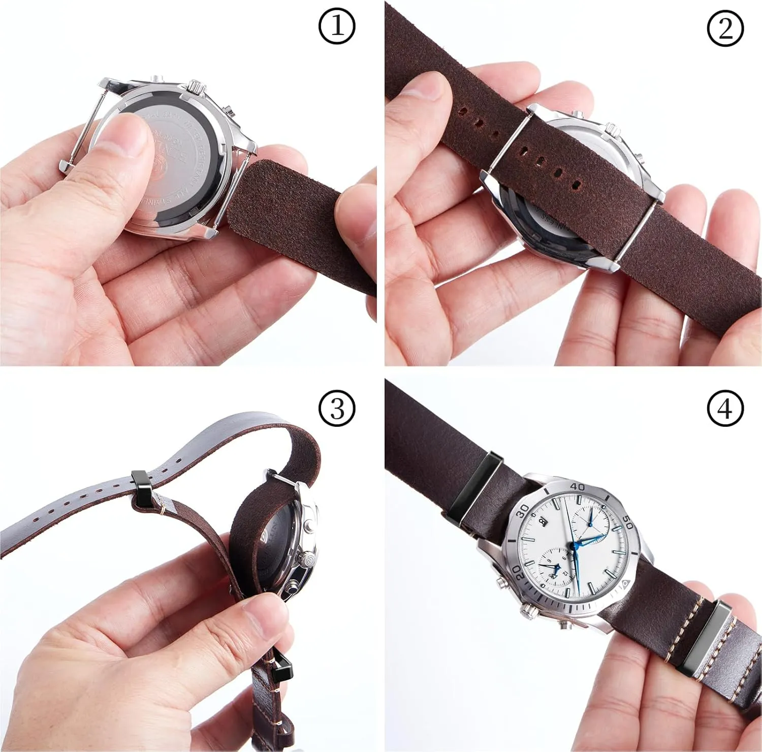 BINLUN Leather Watch Band Crazy Horse Oiled Leather Watch Straps 18mm 19mm 20mm 21mm 22mm 24mm Replacement One-Piece Watchbands for Men and Women Silver & Black Buckle