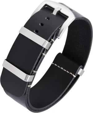 BINLUN Leather Watch Band Crazy Horse Oiled Leather Watch Straps 18mm 19mm 20mm 21mm 22mm 24mm Replacement One-Piece Watchbands for Men and Women Silver & Black Buckle