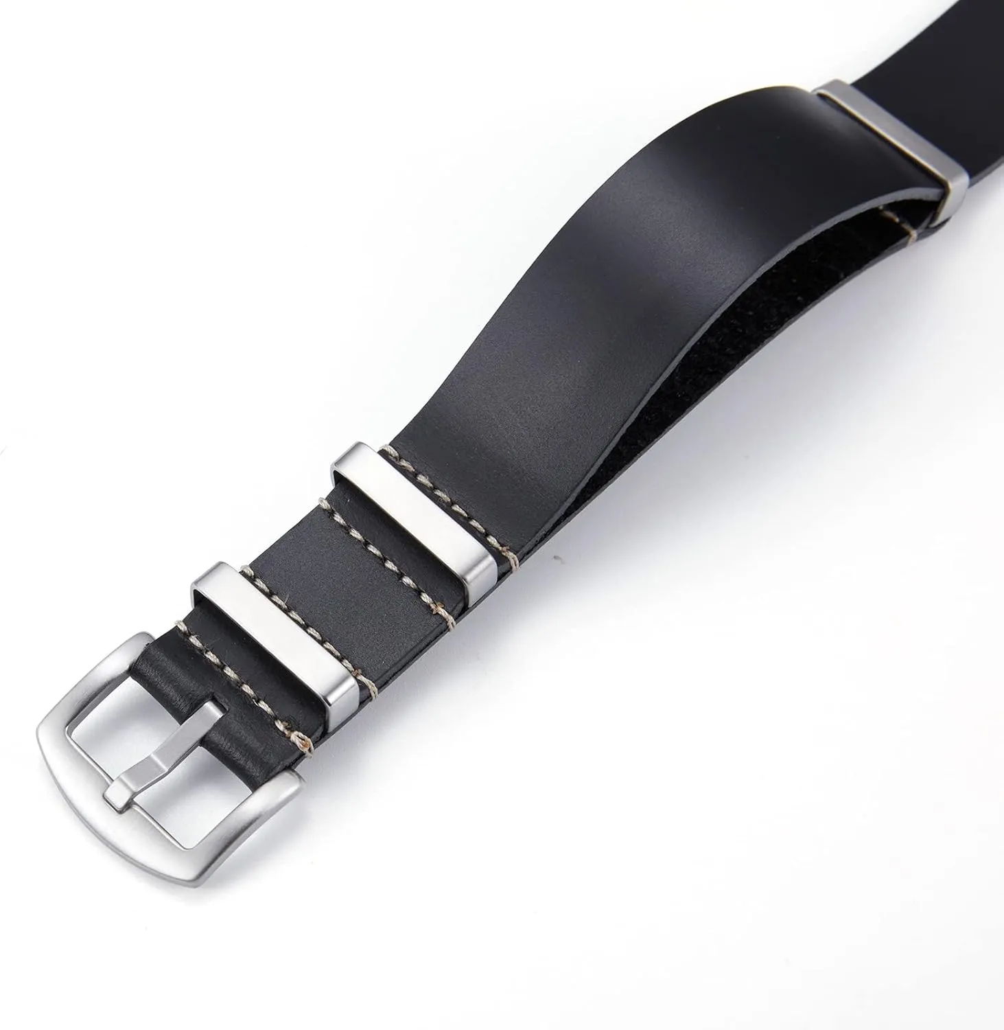 BINLUN Leather Watch Band Crazy Horse Oiled Leather Watch Straps 18mm 19mm 20mm 21mm 22mm 24mm Replacement One-Piece Watchbands for Men and Women Silver & Black Buckle