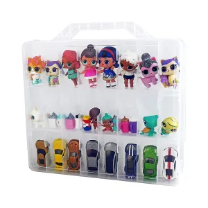 Bins & Things 24 Slot Toys Organizer - Compatible with Calico Critter, Hot Wheels, Tsum Tsum, MatchBox - Plastic Storage Display Case with Carrying Handle - Collection Box - 13.5x11.7x3.2 Inches