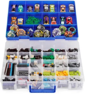Bins & Things 30 Compartment Plastic Storage Box Organizer for Lego, Hot Wheels, LOL Surprise - Blue Rectangular