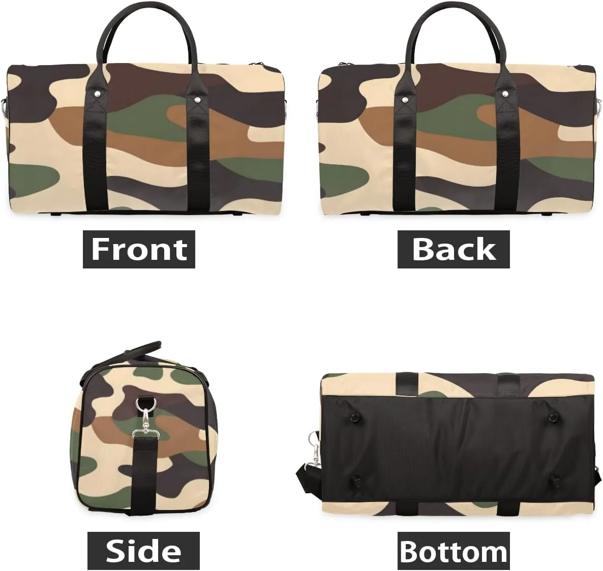 Black Brown Camo Travel Duffle Bag for Women Men Gym Duffel Foldable Bag Waterproof Weekender Camouflage Duffle Tote