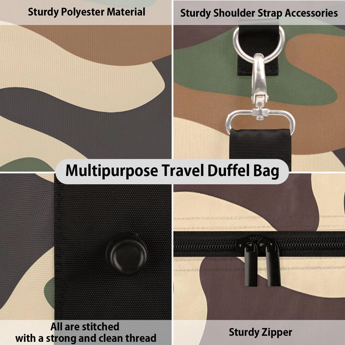 Black Brown Camo Travel Duffle Bag for Women Men Gym Duffel Foldable Bag Waterproof Weekender Camouflage Duffle Tote