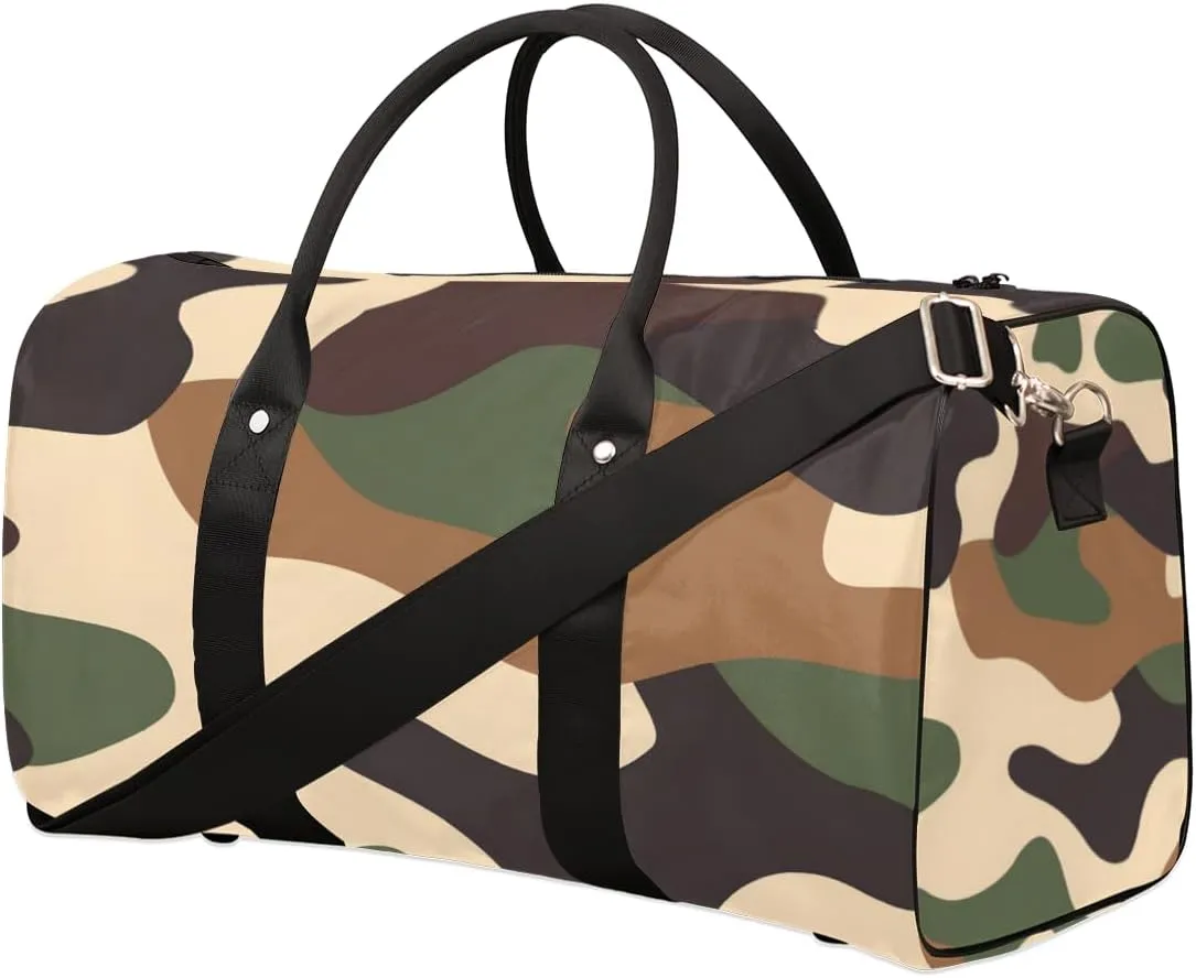 Black Brown Camo Travel Duffle Bag for Women Men Gym Duffel Foldable Bag Waterproof Weekender Camouflage Duffle Tote