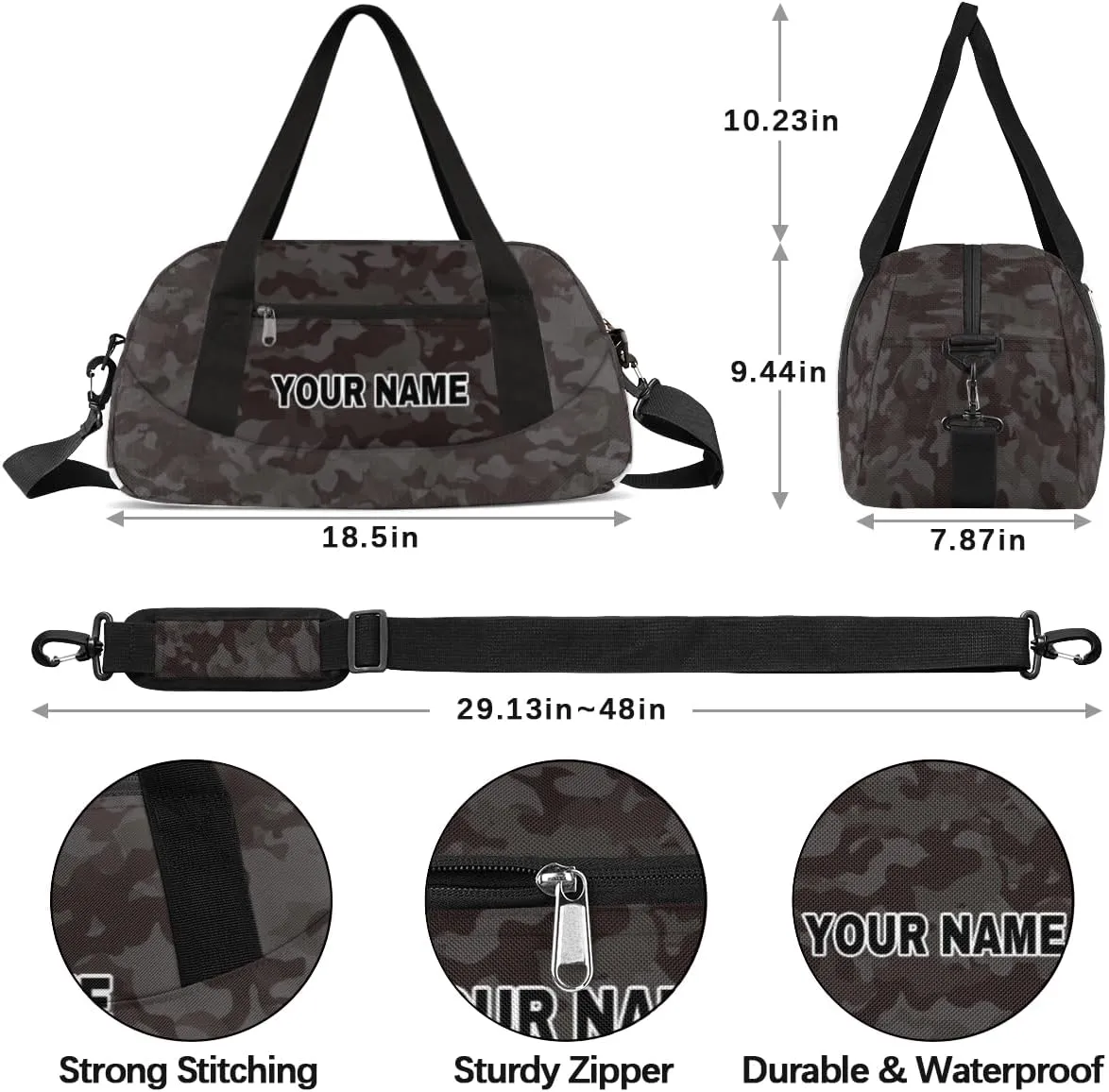 Black Camouflage Personalized Kids Duffel Bags for Boys Girls, Personalized Custom Sports Gym Bag, Customized Travel Duffel Bag Girls Dance Bag Weekender Overnight Bag for Kids
