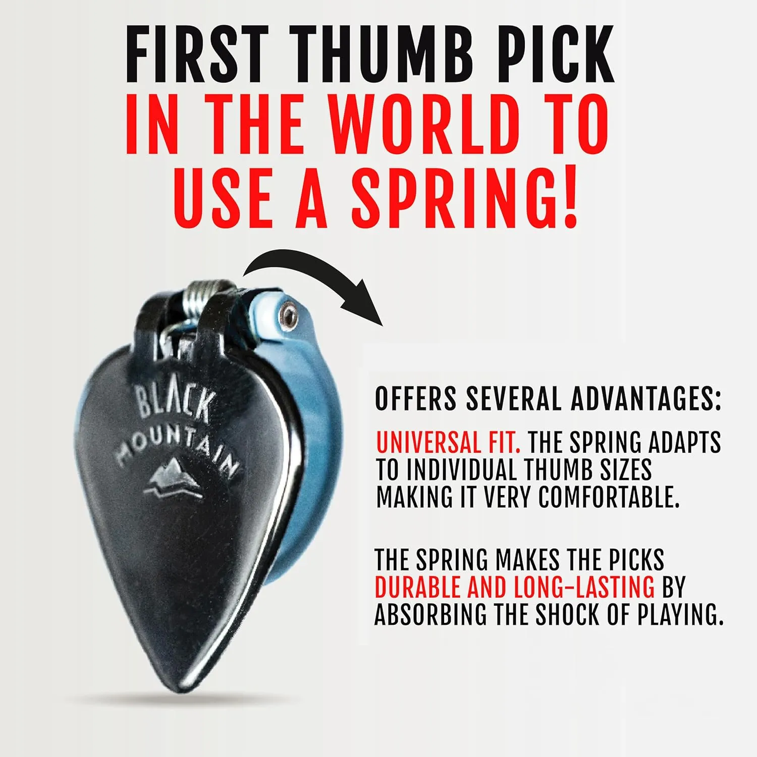 Black Mountain Heavy Gauge Thumb Picks for Acoustic Guitar, Electric Guitar, Ukulele, Banjo, and More - Spring Loaded Universal Fit for Medium to XL Thumbs - Premium Finger Picks