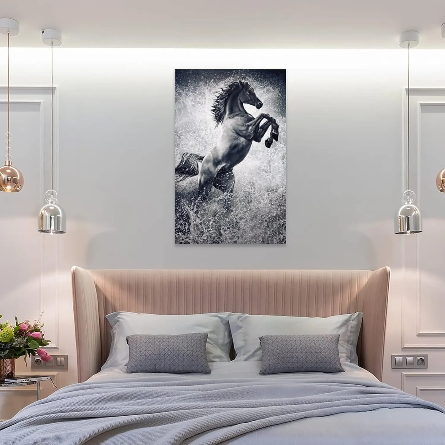 Black Mustang Brown Horse Running in The Prairie Black Unique Home Office Art Posters (1) Canvas Wall Art Prints for Wall Decor Room Decor Bedroom Decor Gifts 08x12inch(20x30cm) Frame-Style