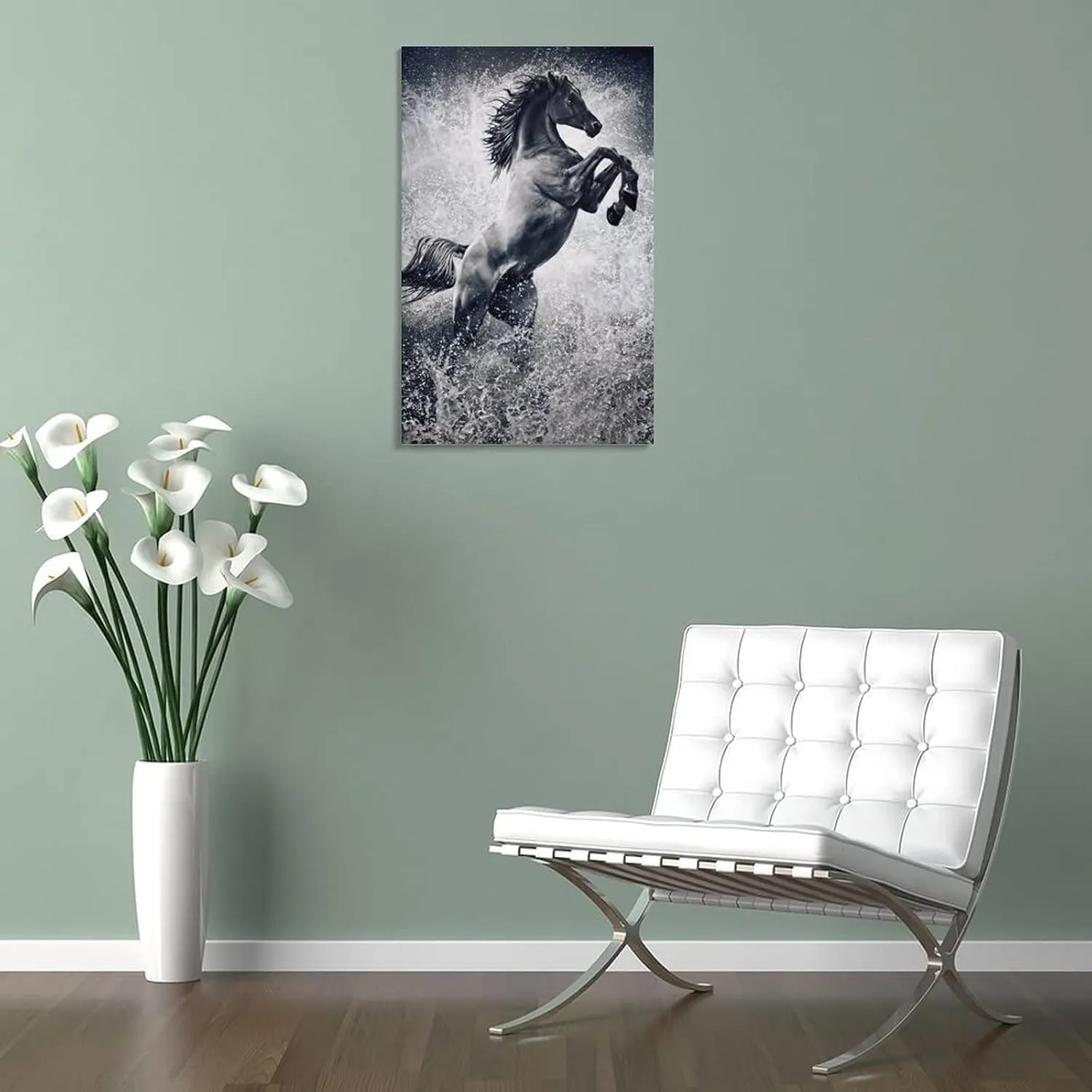 Black Mustang Brown Horse Running in The Prairie Black Unique Home Office Art Posters (1) Canvas Wall Art Prints for Wall Decor Room Decor Bedroom Decor Gifts 08x12inch(20x30cm) Frame-Style