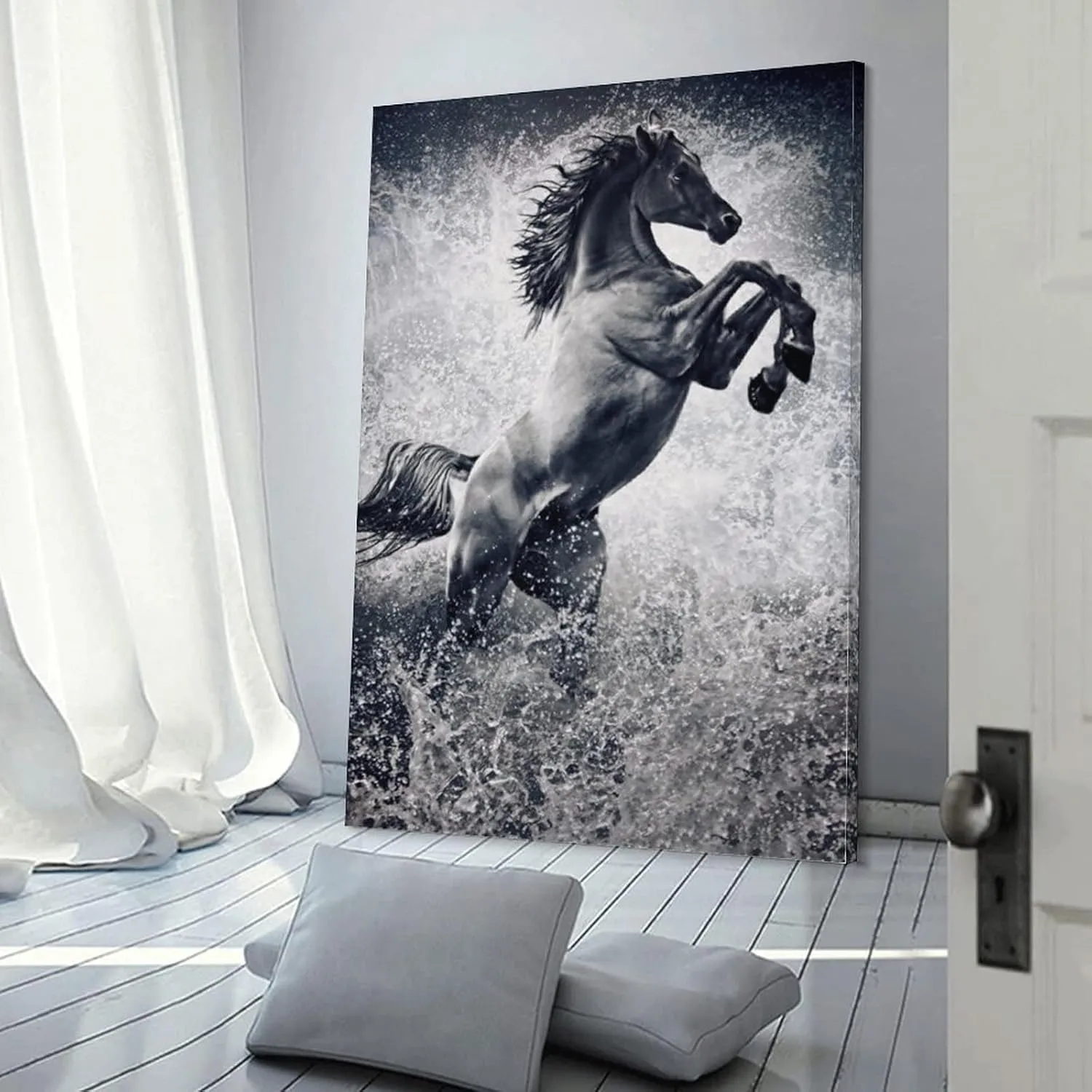 Black Mustang Brown Horse Running in The Prairie Black Unique Home Office Art Posters (1) Canvas Wall Art Prints for Wall Decor Room Decor Bedroom Decor Gifts 08x12inch(20x30cm) Frame-Style