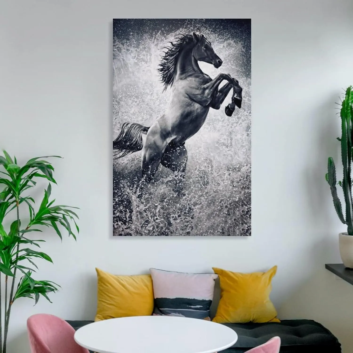 Black Mustang Brown Horse Running in The Prairie Black Unique Home Office Art Posters (1) Canvas Wall Art Prints for Wall Decor Room Decor Bedroom Decor Gifts 08x12inch(20x30cm) Frame-Style