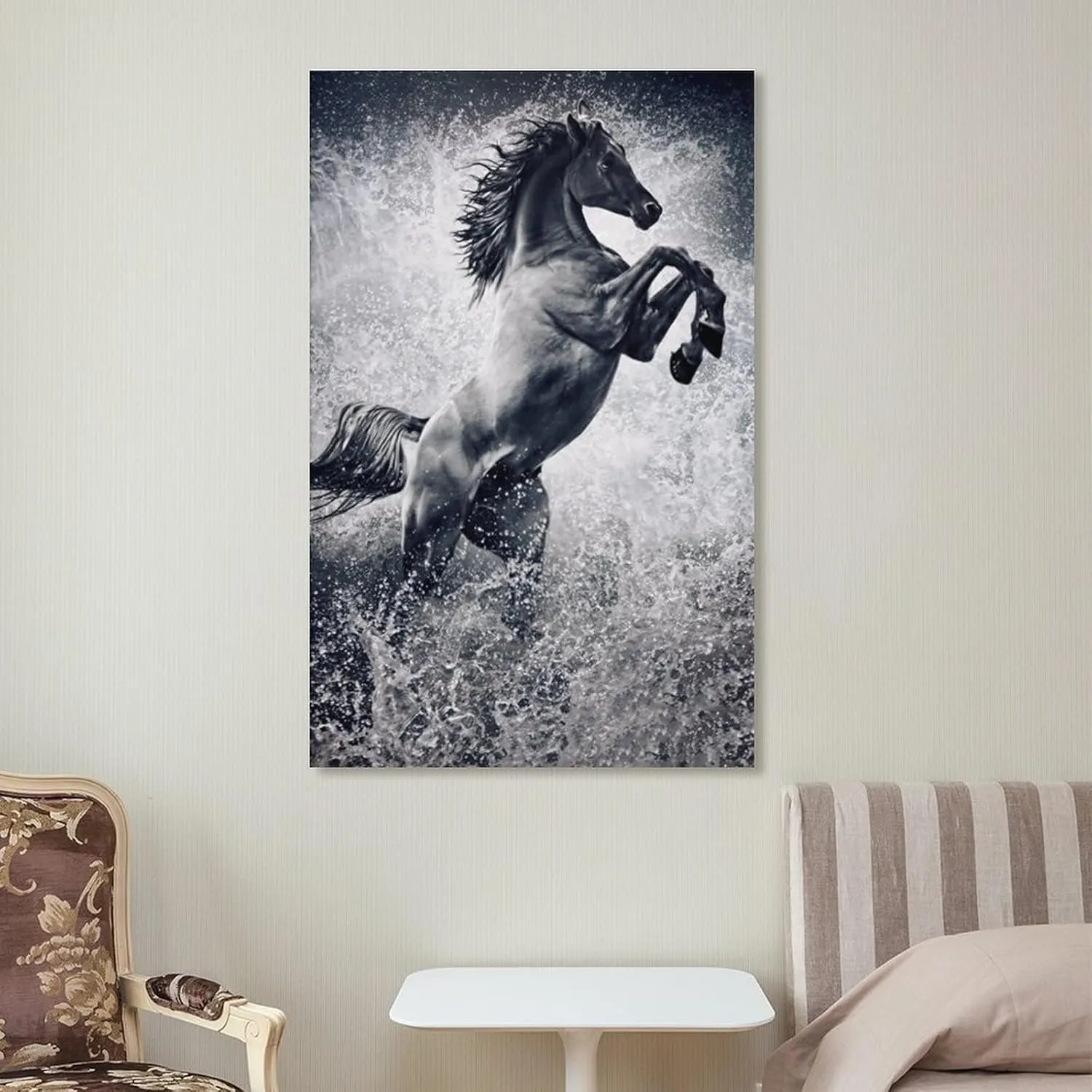 Black Mustang Brown Horse Running in The Prairie Black Unique Home Office Art Posters (1) Canvas Wall Art Prints for Wall Decor Room Decor Bedroom Decor Gifts 08x12inch(20x30cm) Frame-Style
