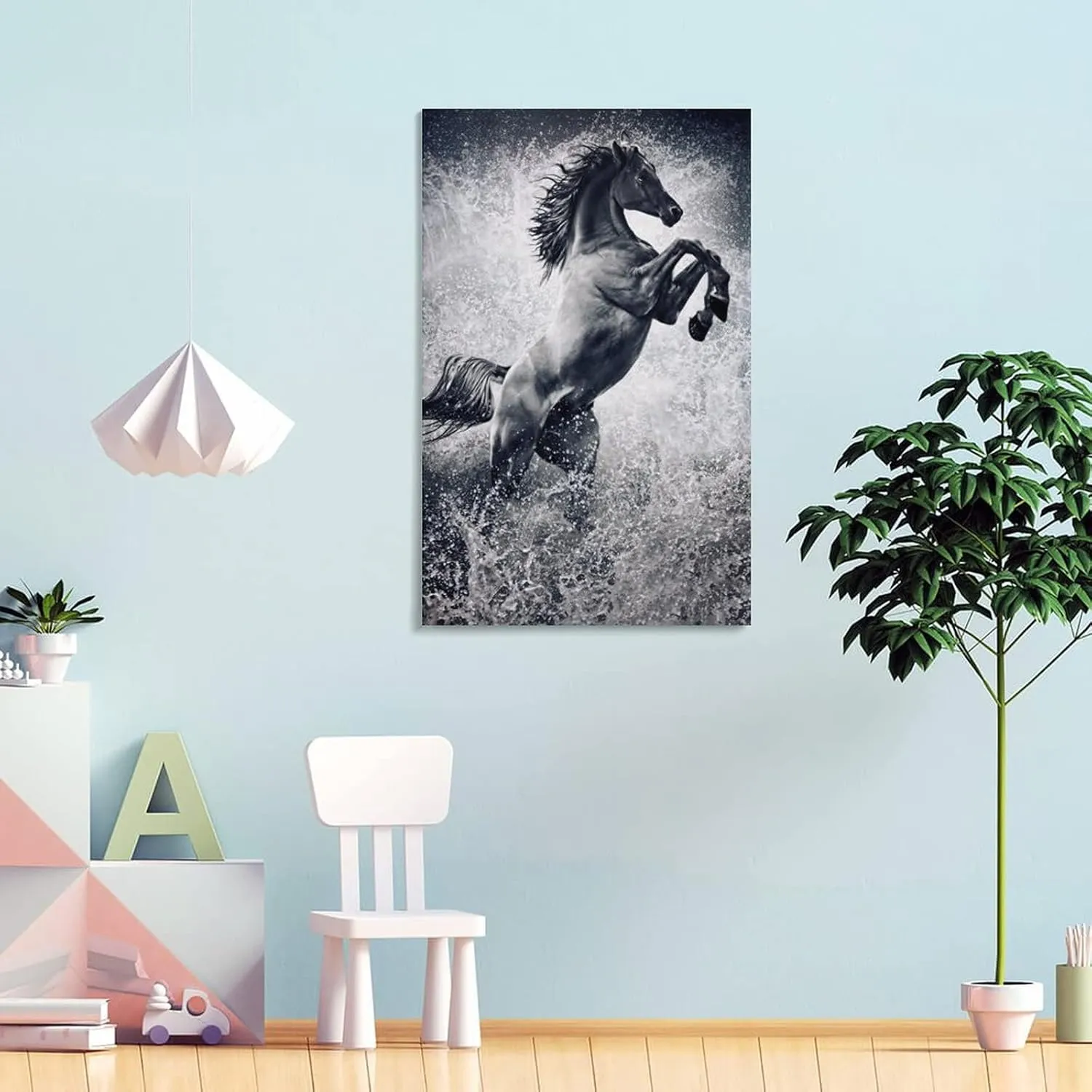 Black Mustang Brown Horse Running in The Prairie Black Unique Home Office Art Posters (1) Canvas Wall Art Prints for Wall Decor Room Decor Bedroom Decor Gifts 08x12inch(20x30cm) Frame-Style