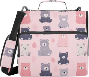 Black Pink Bear Pink Zipper Binder with Shoulder Strap Trapper Keeper 3 Ring Binder Organizer Large Capacity Multiple Compartments for School Office