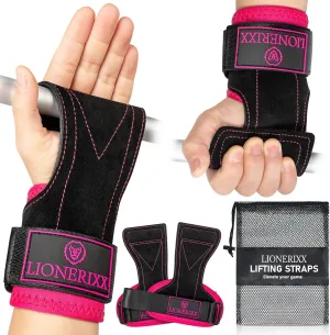 Black/Purple Weight Lifting Grips for Women - Professional Wrist Straps for Weightlifting, Deadlift and Powerlift - Palm Guard & Lifting Grips, Storage Bag Included