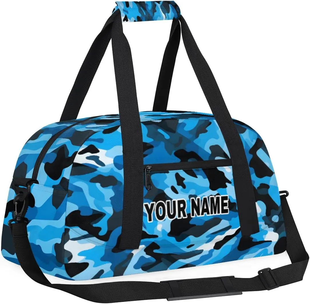 Blue Camo Black Camouflage Personalized Kids Duffel Bags for Boys Girls Teen, Custom Sports Gym Bag, Customized Travel Duffel Bag Girls Dance Bag Weekender Overnight Bag for Kids