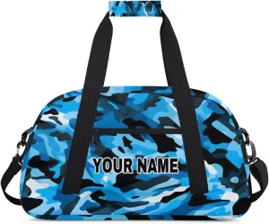 Blue Camo Black Camouflage Personalized Kids Duffel Bags for Boys Girls Teen, Custom Sports Gym Bag, Customized Travel Duffel Bag Girls Dance Bag Weekender Overnight Bag for Kids