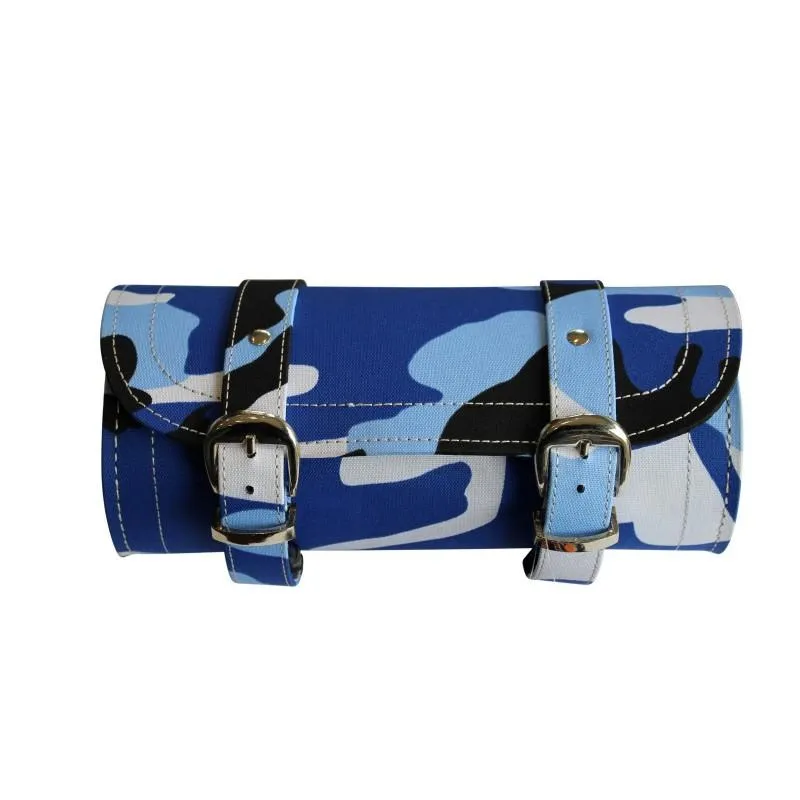 Blue Camouflage Print Biker Motorcycle Tool Roll Bag
