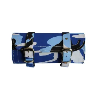 Blue Camouflage Print Biker Motorcycle Tool Roll Bag