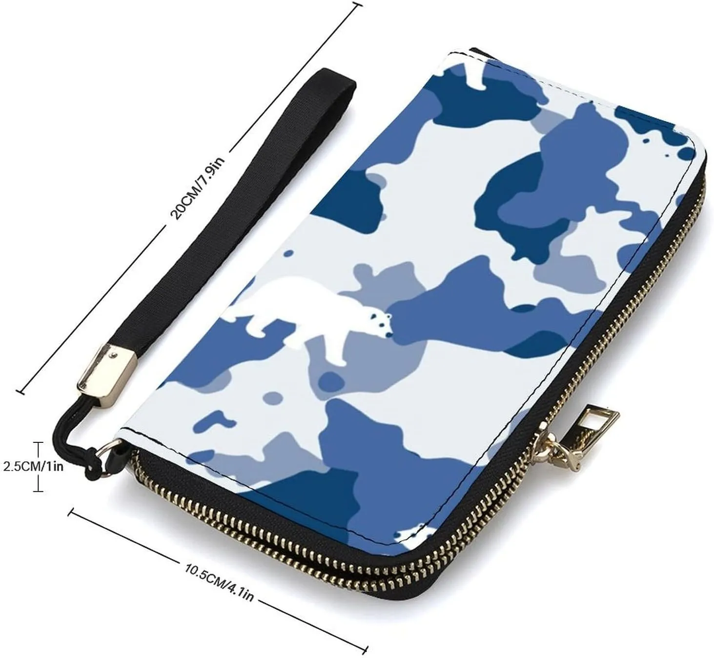 Blue Camouflage Women's Leather Long Large Capacity Wallet Clutch Wallet with Hand Strap, 20x10.5cm, style-19-2